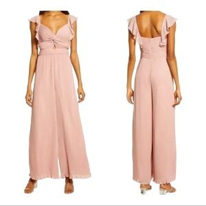 Floret studios womens plisse pleated wide leg jumpsuit medium dusty mauve